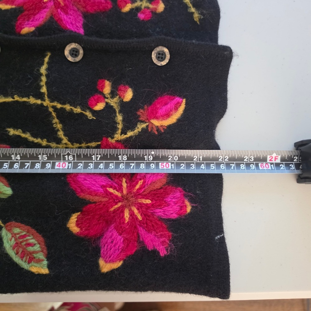 Susan Bristol Cardigan Women L Black Floral Hand Embroidered Boiled Wool Sweater - Picture 5 of 6